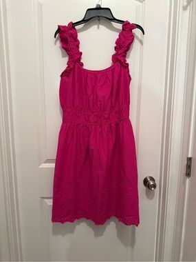 Women’s Riffled Strap Cotton Dress - Hot Pink